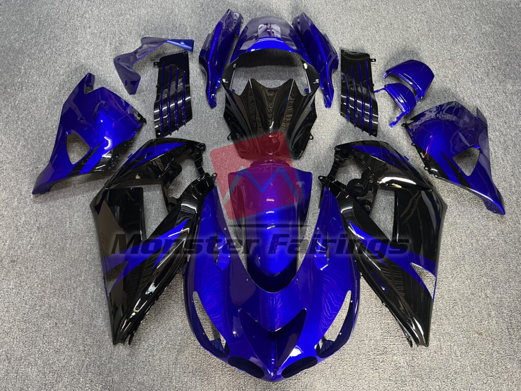 Kawasaki ZX14R 2006 - 2011 Gloss Deep Blue & Black ABS fairings - custom motorcycle bodywork kit by Monster Fairings
