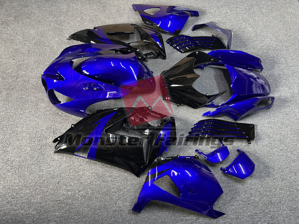 2006 - 2011 Kawasaki ZX14R Gloss Deep Blue & Black fairing set - ABS injection, custom painted by Monster Fairings