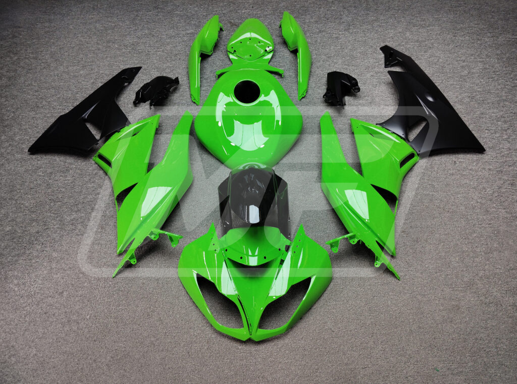 Kawasaki ZX6R 2009 - 2012 Gloss Green Black ABS fairings - custom motorcycle bodywork kit by Monster Fairings