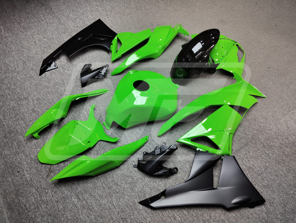 2009 - 2012 Kawasaki ZX6R Gloss Green Black fairing set - ABS injection, custom painted by Monster Fairings