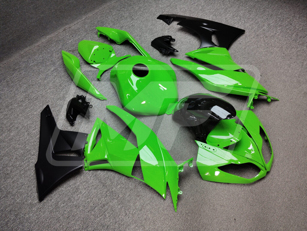Kawasaki ZX6R custom ABS fairings 2009 - 2012 in Gloss Green Black - durable replacement kit, Monster Fairings