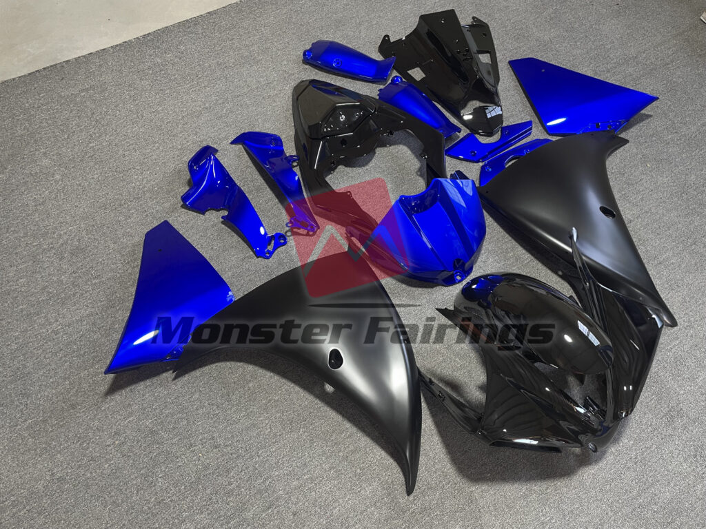 Yamaha R1 custom ABS fairings 2012 - 2014 in Matte Black Blue - durable replacement kit, Monster Fairings