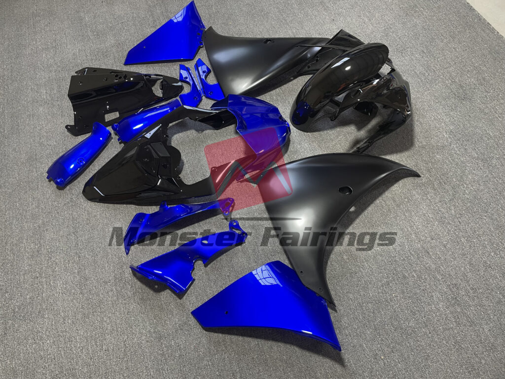 2012 - 2014 Yamaha R1 Matte Black Blue fairing set - ABS injection, custom painted by Monster Fairings