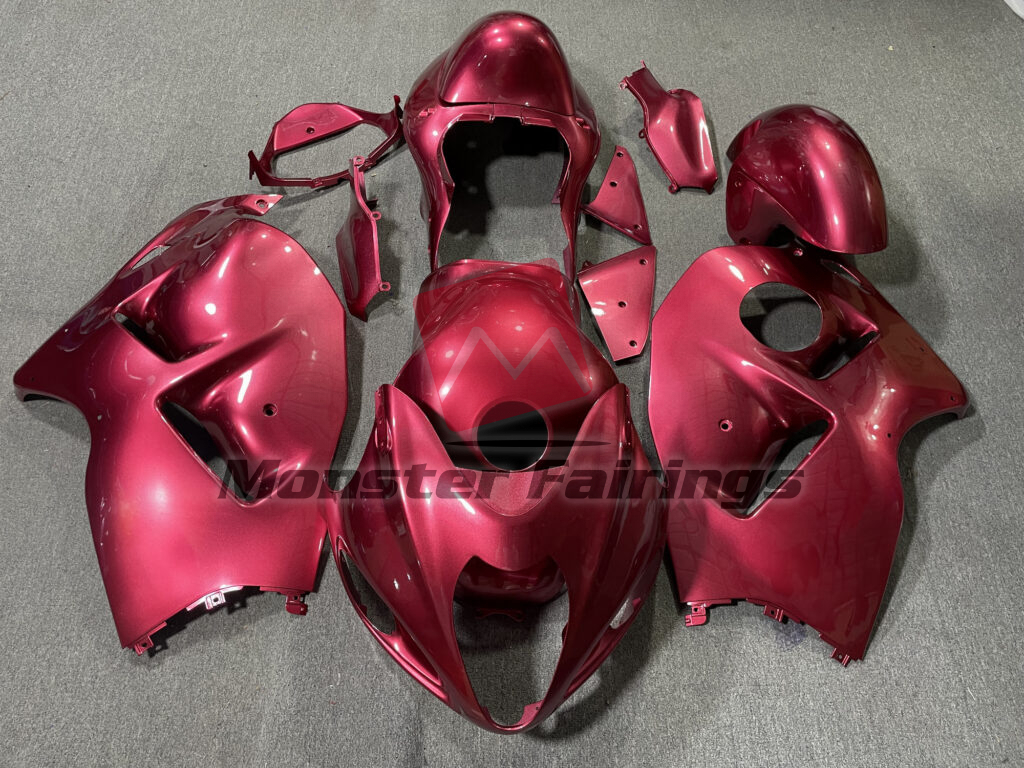 Suzuki GSXR 1300 1997 - 2007 Gloss Red Silver Logo ABS fairings - custom motorcycle bodywork kit by Monster Fairings