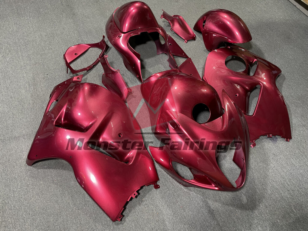 1997 - 2007 Suzuki GSXR 1300 Gloss Red Silver Logo fairing set - ABS injection, custom painted by Monster Fairings