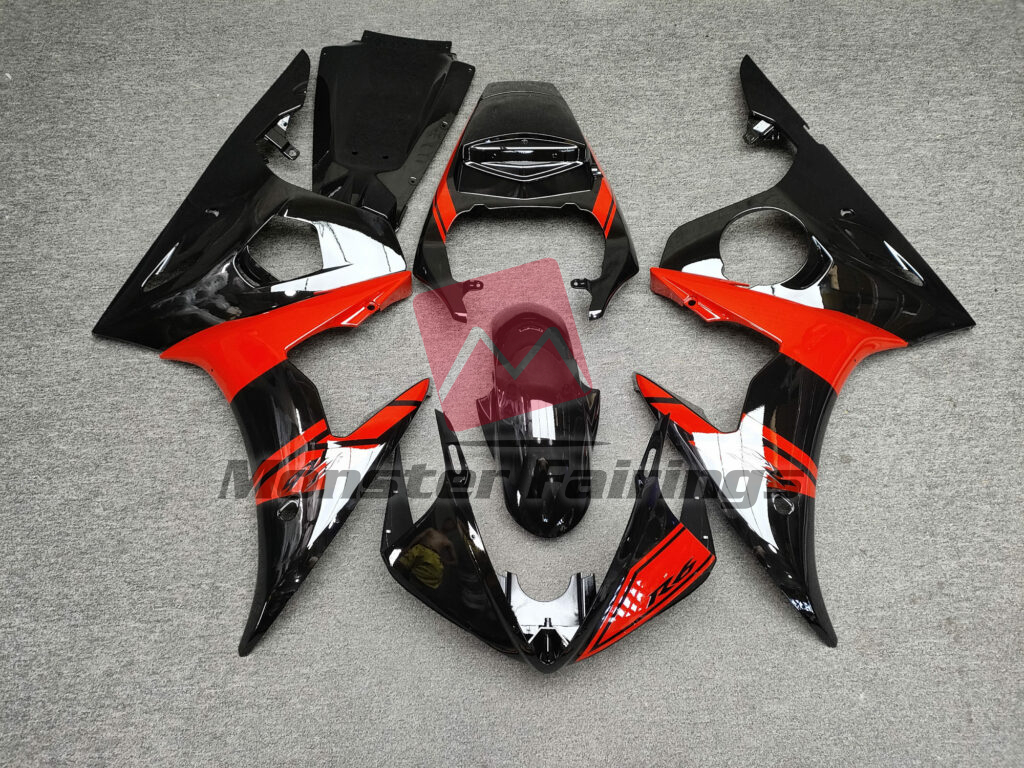 Yamaha R6 2003 - 2004 Gloss Black Red ABS fairings - custom motorcycle bodywork kit by Monster Fairings