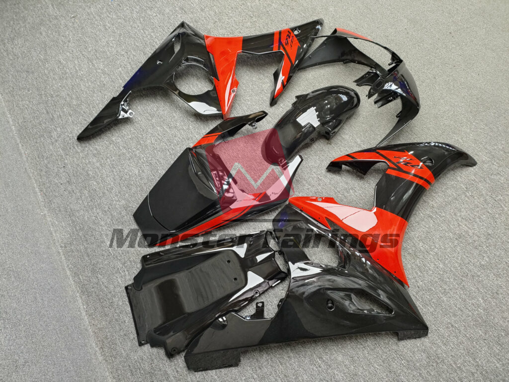2003 - 2004 Yamaha R6 Gloss Black Red fairing set - ABS injection, custom painted by Monster Fairings