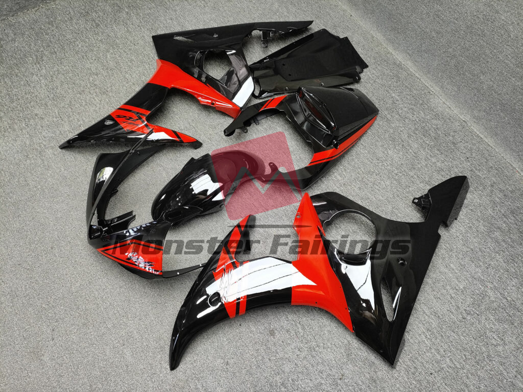 Yamaha R6 custom ABS fairings 2003 - 2004 in Gloss Black Red - durable replacement kit, Monster Fairings