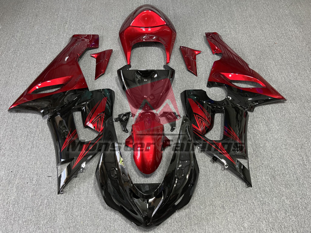 Kawasaki ZX6R 2005 - 2006 Gloss Black & Red ABS fairings - custom motorcycle bodywork kit by Monster Fairings