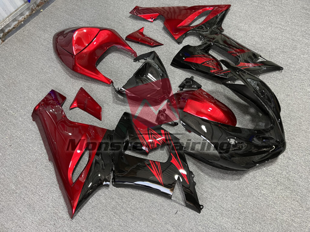 Gloss Black & Red ABS fairings for Kawasaki ZX6R 2005 - 2006 - premium OEM fit kit by Monster Fairings