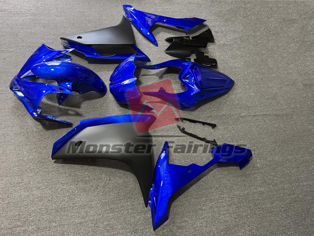 2007 - 2008 Yamaha R1 Gloss Blue & Matte Black fairing set - ABS injection, custom painted by Monster Fairings