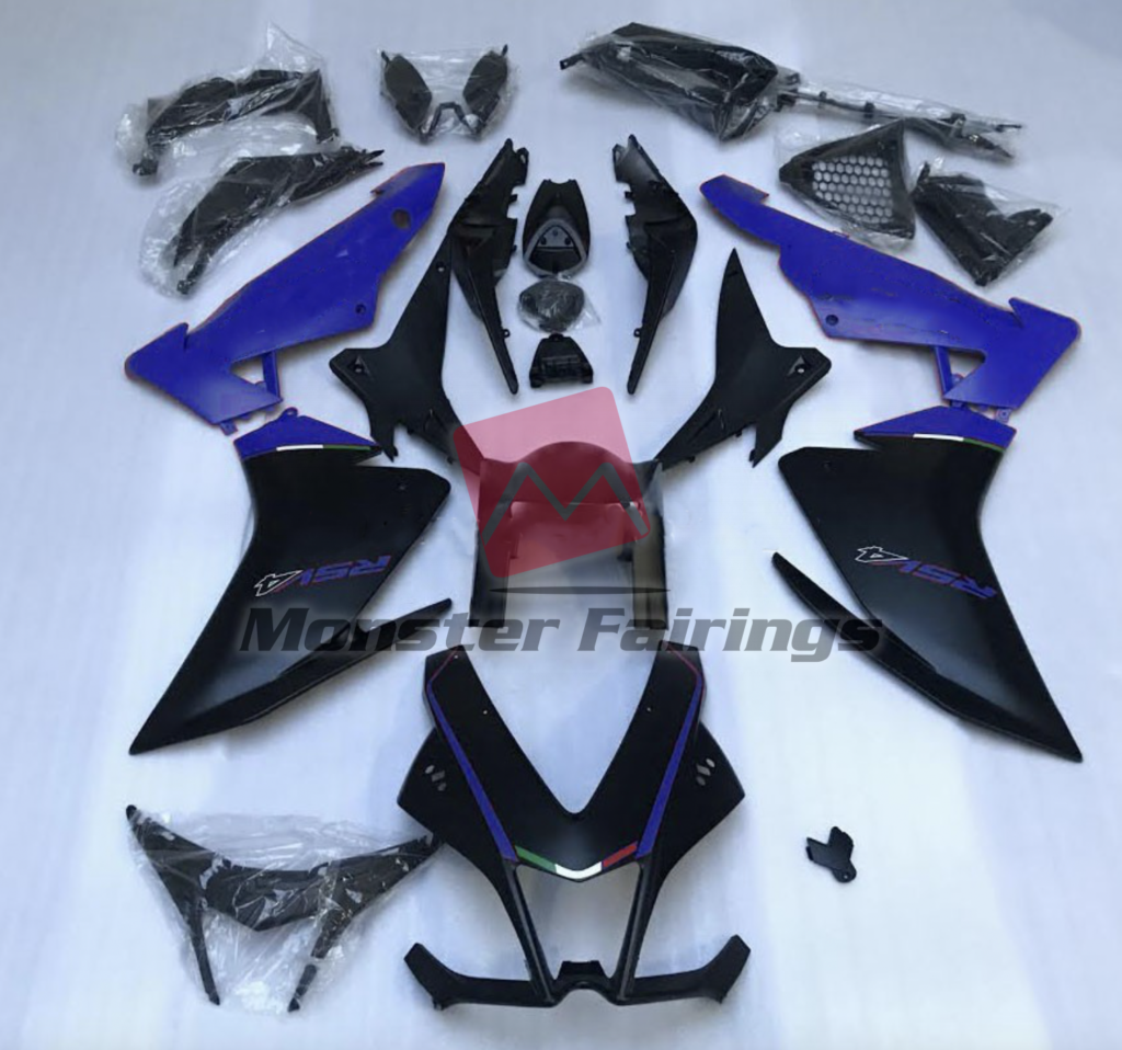Aprilia RSV4 1000 2010 - 2015 Matte Black Blue ABS fairings - custom motorcycle bodywork kit by Monster Fairings