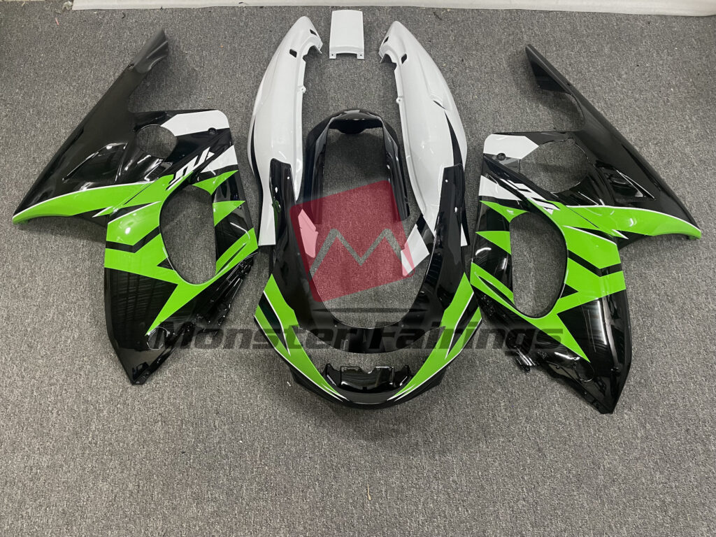 Yamaha YZF600 1998 - 2007 Gloss Black Green White ABS fairings - custom motorcycle bodywork kit by Monster Fairings