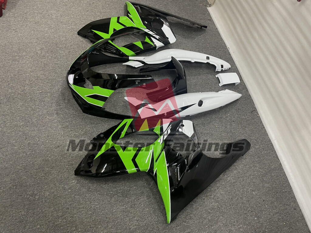 Yamaha YZF600 custom ABS fairings 1998 - 2007 in Gloss Black Green White - durable replacement kit, Monster Fairings
