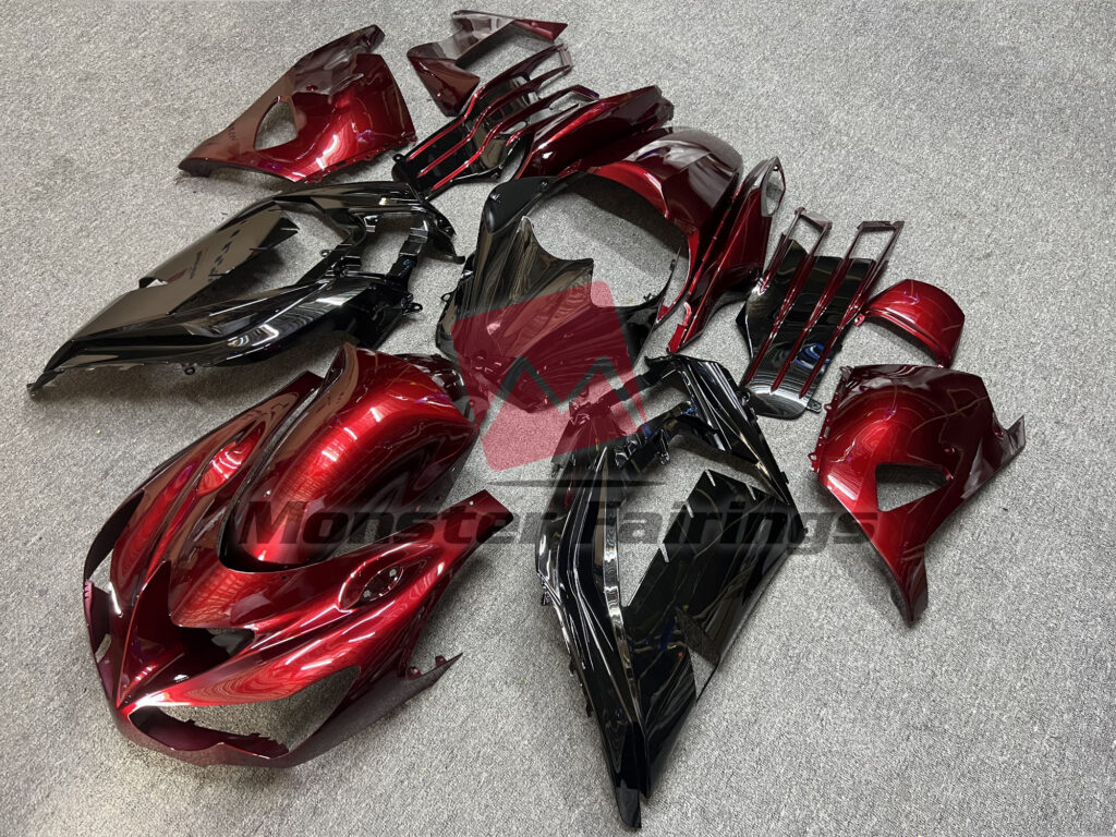 Kawasaki ZX14R custom ABS fairings 2012 - 2024 in Gloss Red Black - durable replacement kit, Monster Fairings