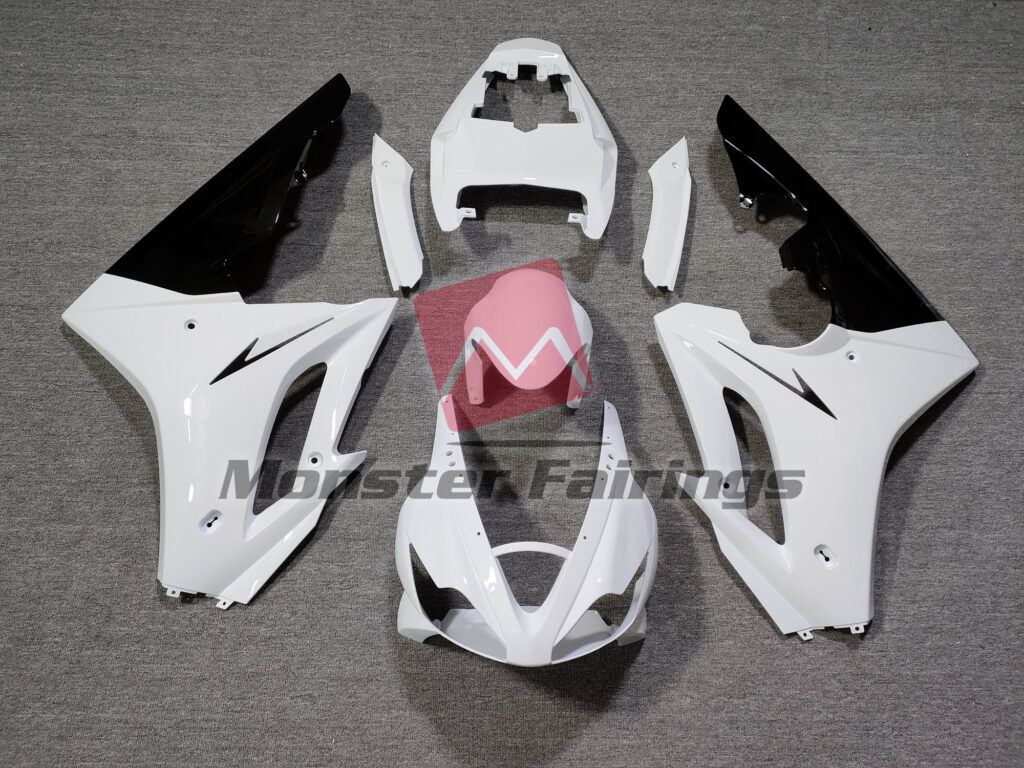 Triumph Daytona 675 2006 - 2008 Gloss White Black ABS fairings - custom motorcycle bodywork kit by Monster Fairings