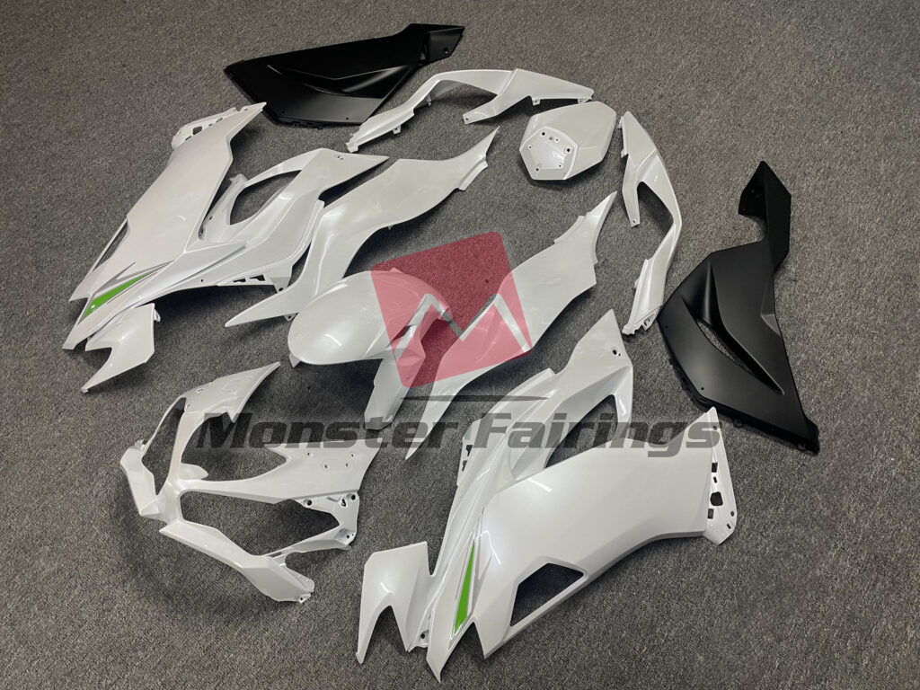 Pearl White & Matte Black ABS fairings for Kawasaki ZX6R 2019 - 2023 - premium OEM fit kit by Monster Fairings