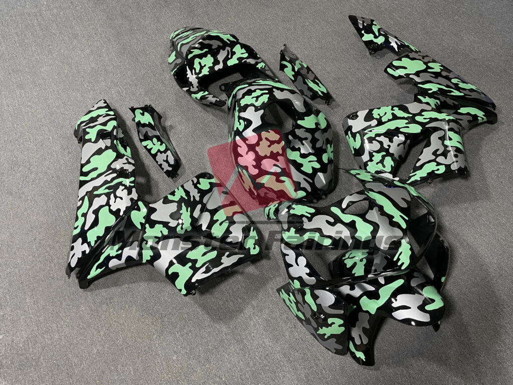 2005 - 2006 Honda CBR600RR Gloss Light Green Camo fairing set - ABS injection, custom painted by Monster Fairings