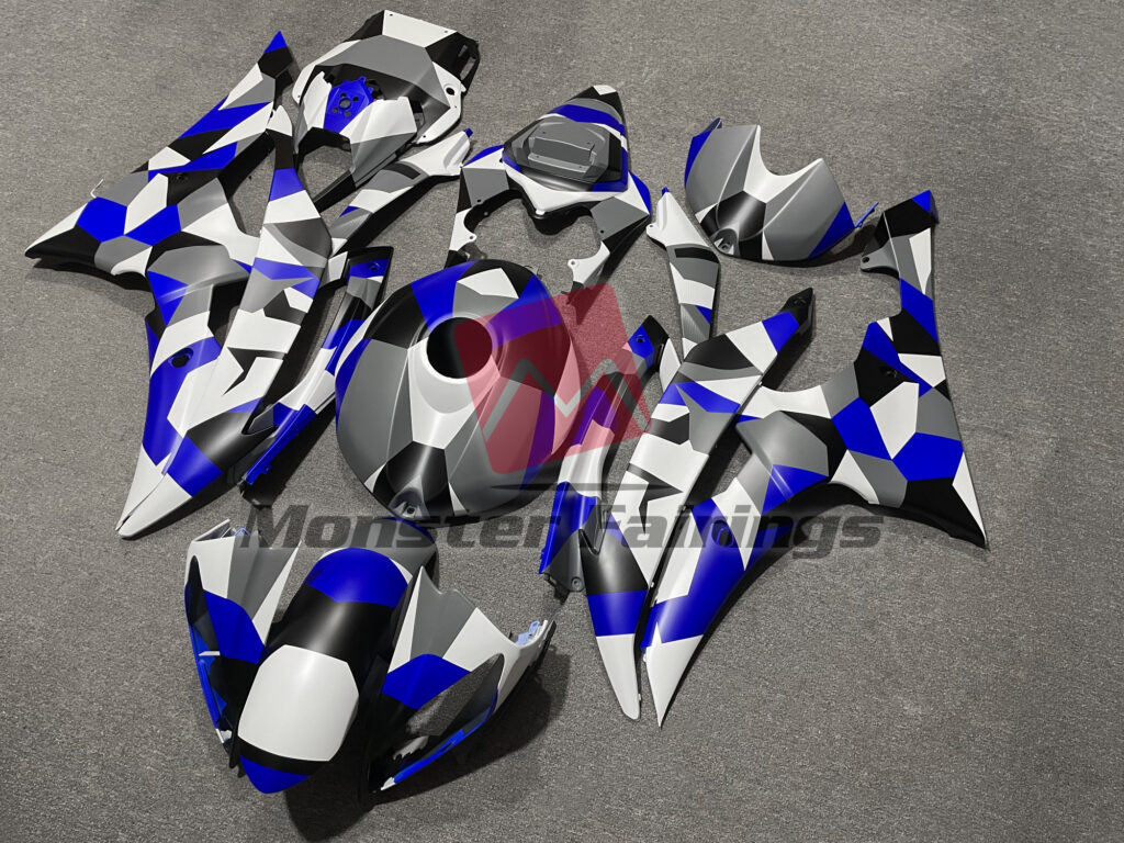Gloss Blue Camo ABS fairings for Yamaha R6 2008 - 2016 - premium OEM fit kit by Monster Fairings