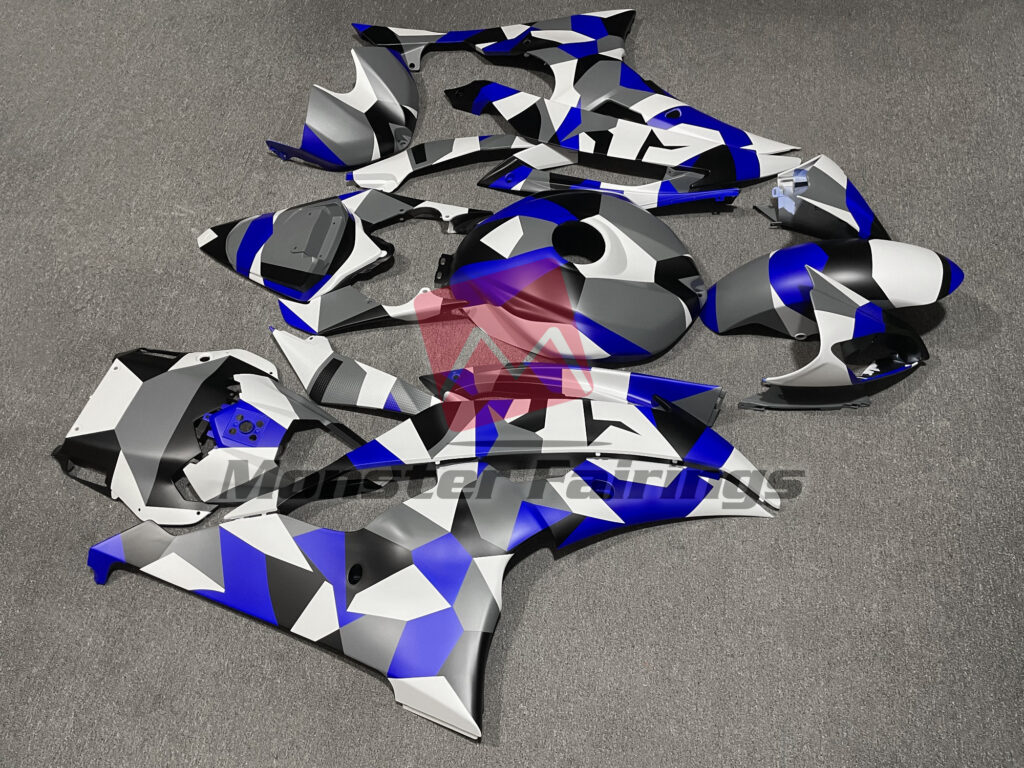 2008 - 2016 Yamaha R6 Gloss Blue Camo fairing set - ABS injection, custom painted by Monster Fairings