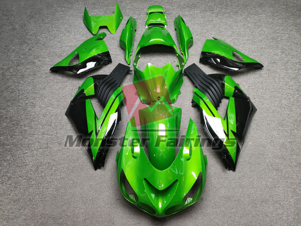 Kawasaki ZX14R 2006 - 2011 Gloss Bright Green Black ABS fairings - custom motorcycle bodywork kit by Monster Fairings