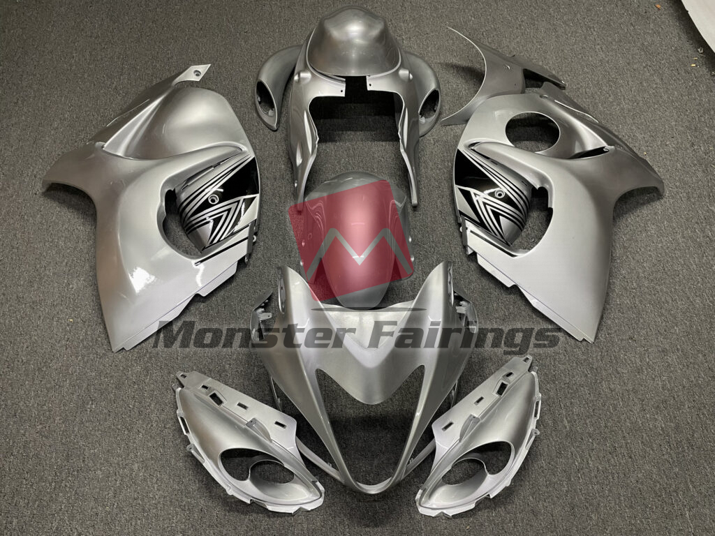 Suzuki GSXR 1300 2008 - 2020 Liquid Silver Blue ABS fairings - custom motorcycle bodywork kit by Monster Fairings