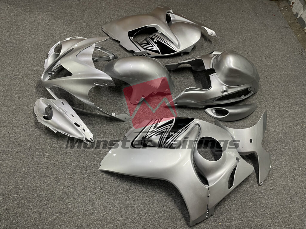 Suzuki GSXR 1300 custom ABS fairings 2008 - 2020 in Liquid Silver Blue - durable replacement kit, Monster Fairings