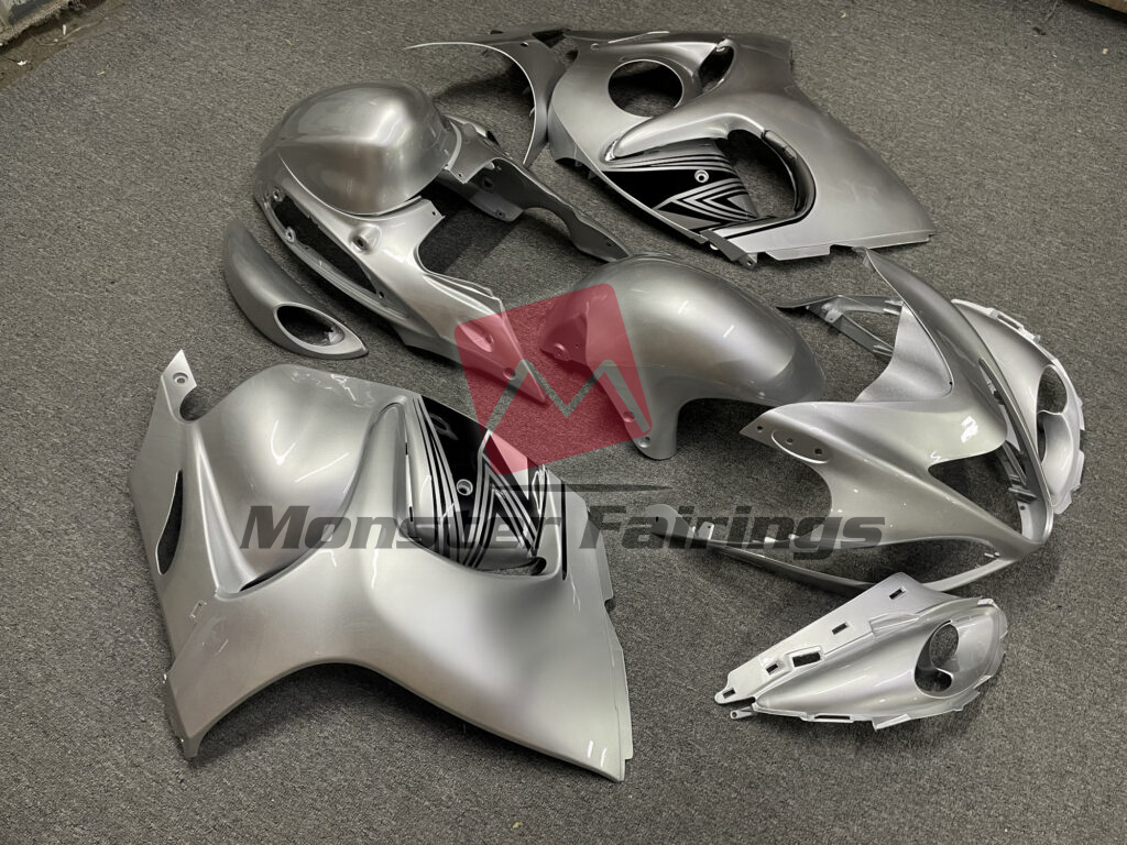 2008 - 2020 Suzuki GSXR 1300 Liquid Silver Blue fairing set - ABS injection, custom painted by Monster Fairings