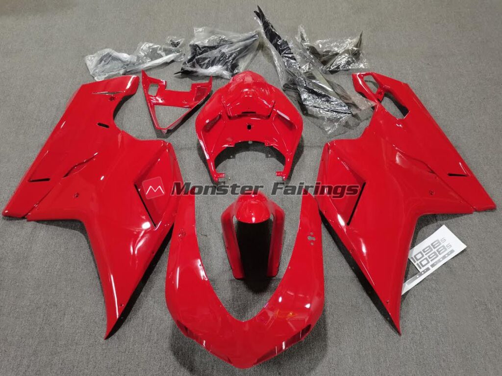 Ducati 848 1098 1198 2007 - 2012 Plain Gloss Red ABS fairings - custom motorcycle bodywork kit by Monster Fairings