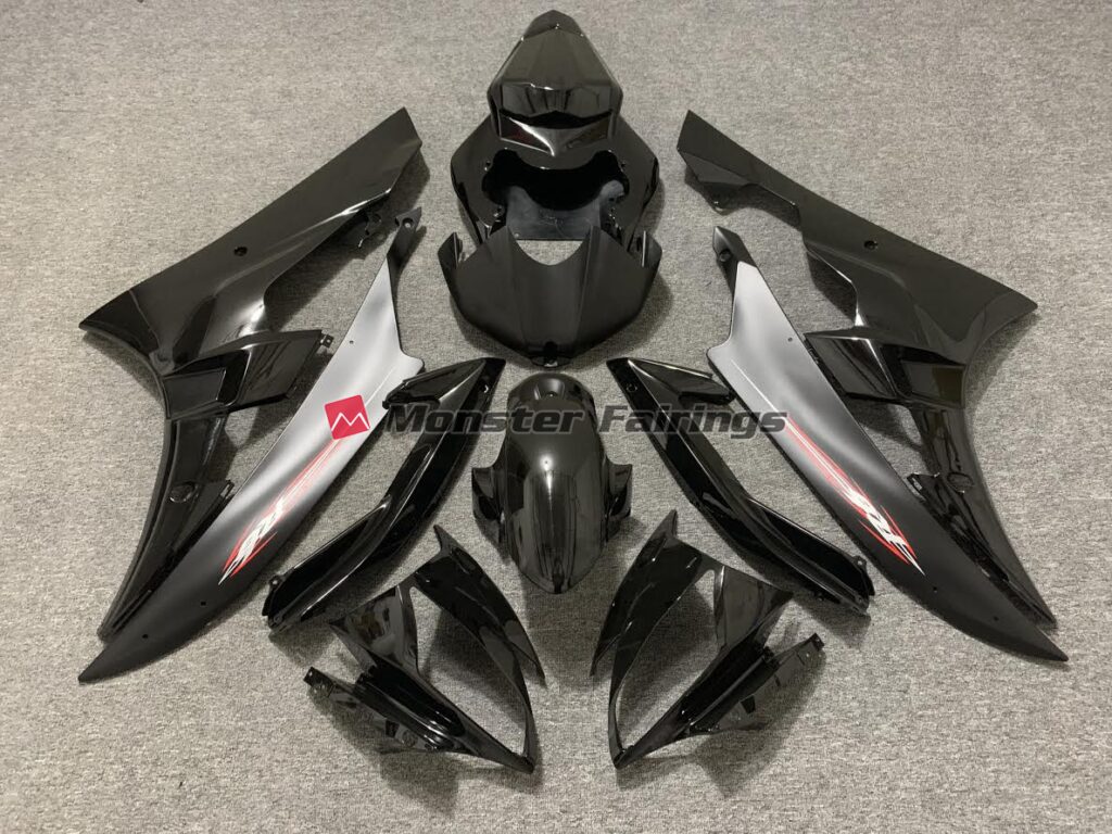 Yamaha R6 2006 - 2007 Black Matte Red Pin ABS fairings - custom motorcycle bodywork kit by Monster Fairings