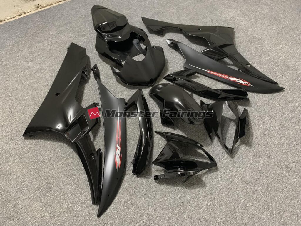 Yamaha R6 custom ABS fairings 2006 - 2007 in Black Matte Red Pin - durable replacement kit, Monster Fairings