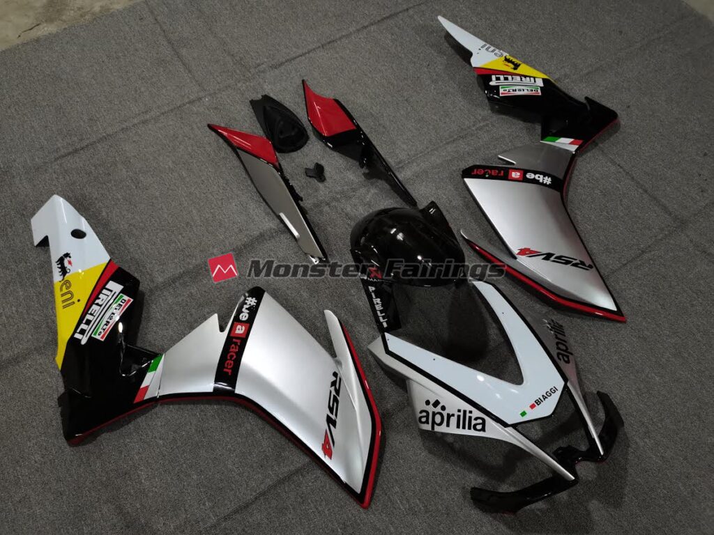 Silver Pirelli with Red ABS fairings for Aprilia RSV4 1000 2010 - 2015 - premium OEM fit kit by Monster Fairings