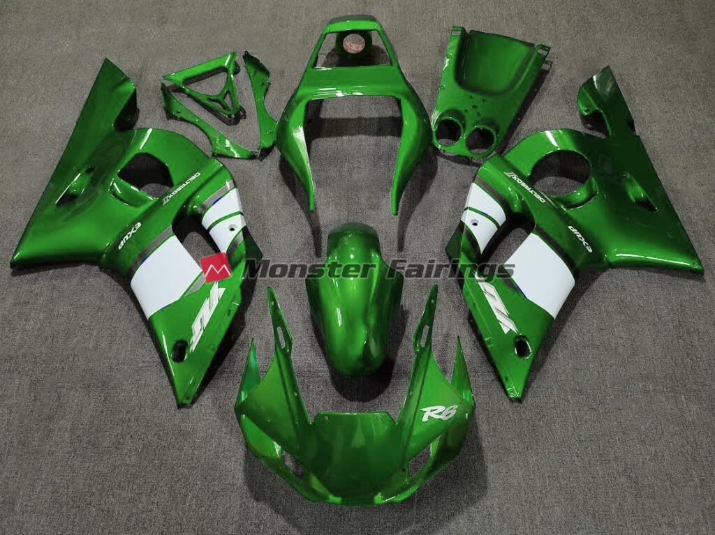 Yamaha R6 1998 - 2002 Deep Green White ABS fairings - custom motorcycle bodywork kit by Monster Fairings
