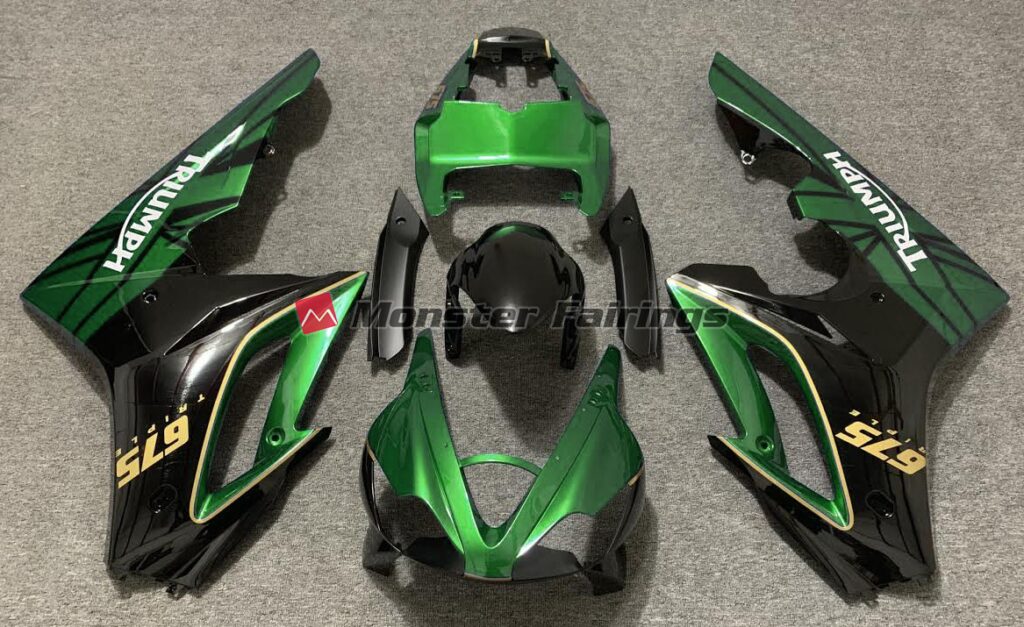 Triumph Daytona 675 2009 - 2012 Gloss Green Black ABS fairings - custom motorcycle bodywork kit by Monster Fairings