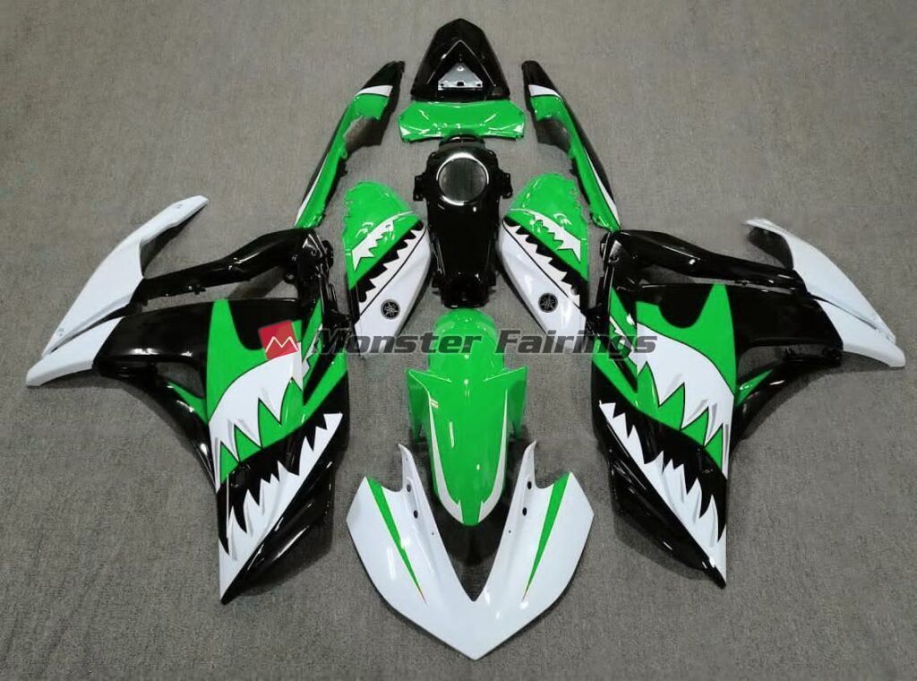 Yamaha R3 2014 - 2018 White Shark Green ABS fairings - custom motorcycle bodywork kit by Monster Fairings