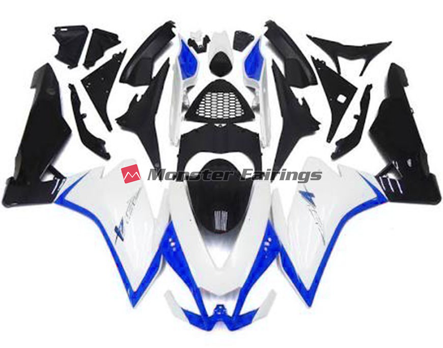 Aprilia RSV4 1000 2010 - 2015 Gloss White Blue ABS fairings - custom motorcycle bodywork kit by Monster Fairings