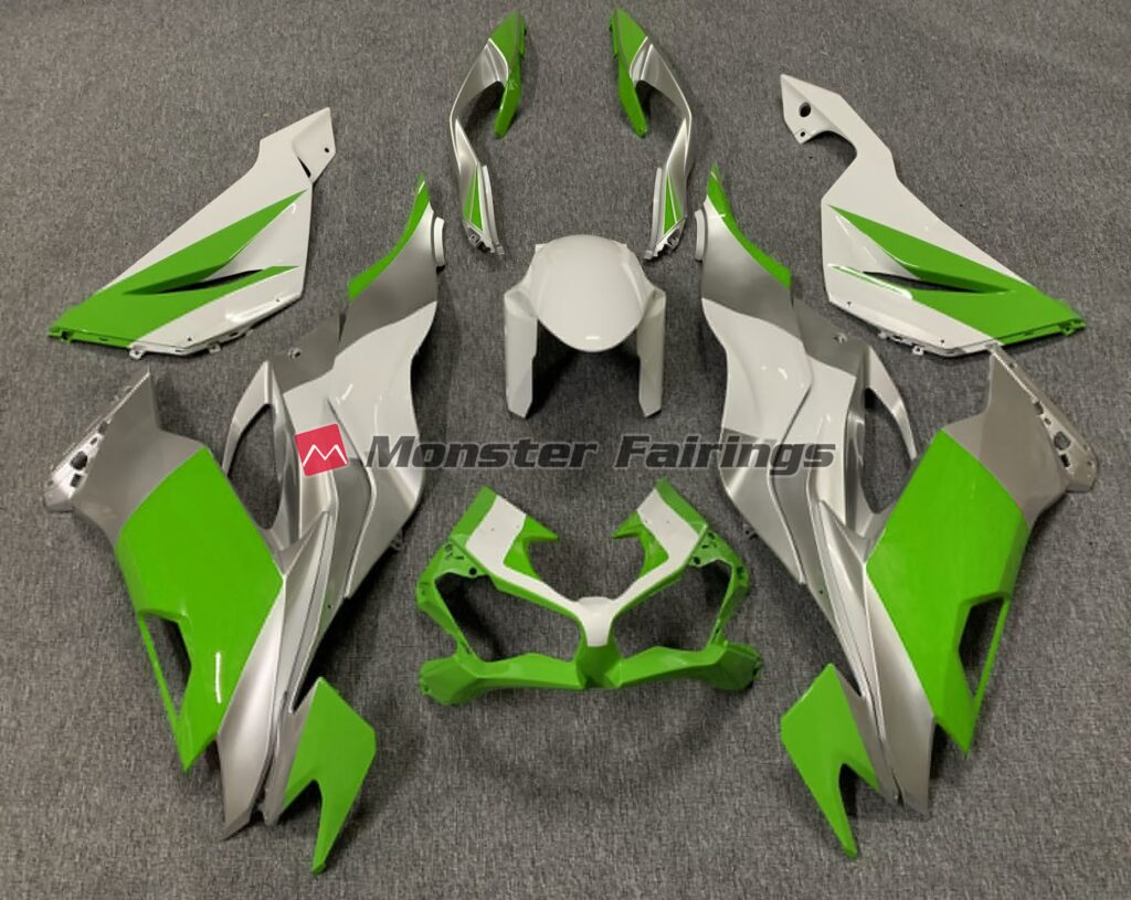 Kawasaki ZX6R 2019 - 2023 Gloss Green White Silver ABS fairings - custom motorcycle bodywork kit by Monster Fairings