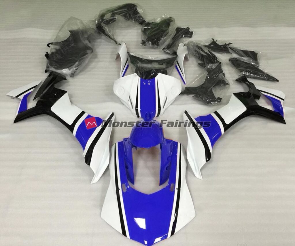 Yamaha R1 2015 - 2019 Gloss White Blue Black ABS fairings - custom motorcycle bodywork kit by Monster Fairings