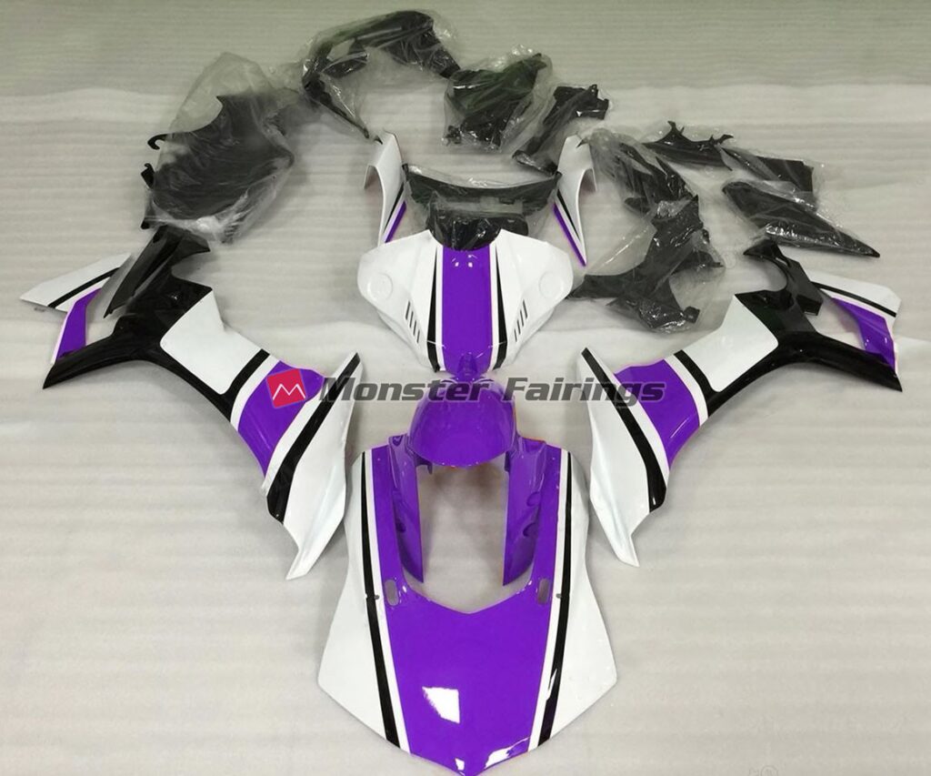 Yamaha R1 2015 - 2019 Gloss White Purple Black ABS fairings - custom motorcycle bodywork kit by Monster Fairings