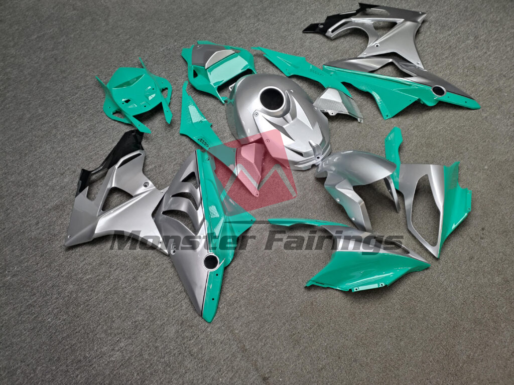 BMW S1000RR custom ABS fairings 2009 - 2014 in Gloss Teal & Silver Black - durable replacement kit, Monster Fairings