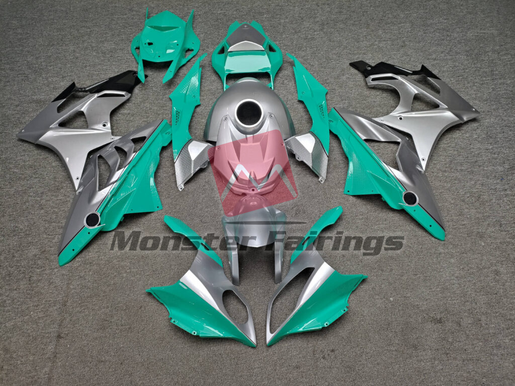 BMW S1000RR 2009 - 2014 Gloss Teal & Silver Black ABS fairings - custom motorcycle bodywork kit by Monster Fairings