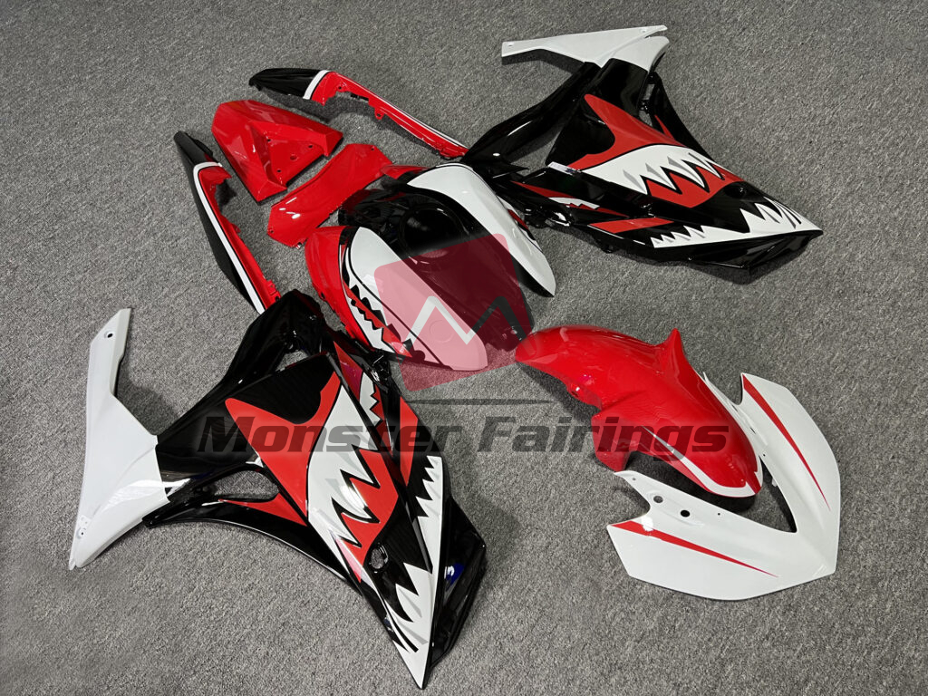 Yamaha R3 custom ABS fairings 2014 - 2018 in Gloss Red & White Black Shark - durable replacement kit, Monster Fairings