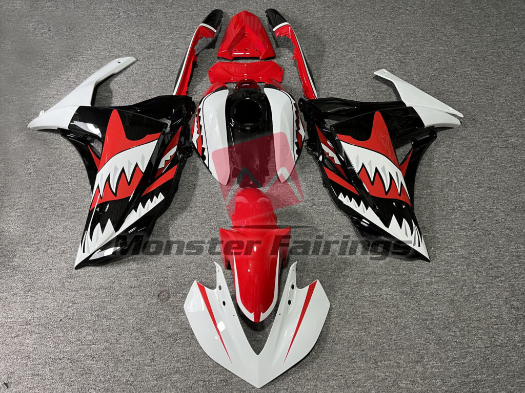 Yamaha R3 2014 - 2018 Gloss Red & White Black Shark ABS fairings - custom motorcycle bodywork kit by Monster Fairings