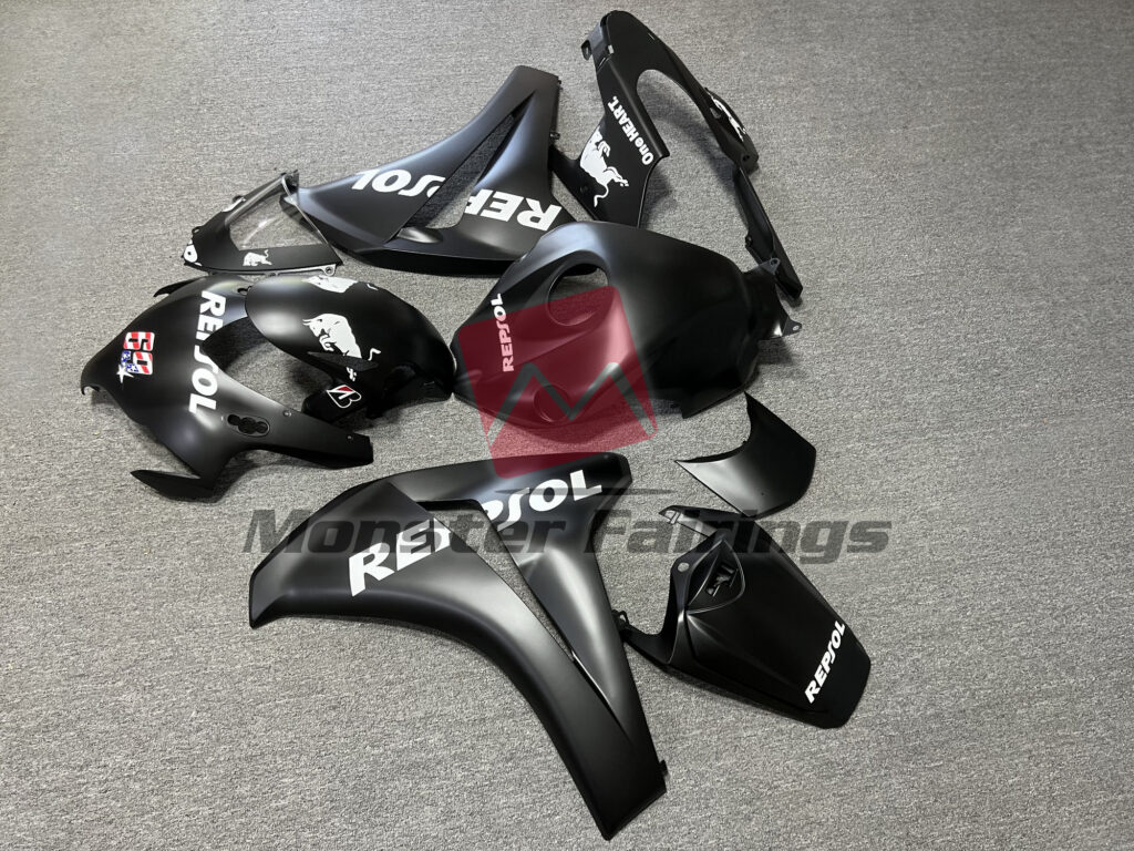 2008 - 2011 Honda CBR1000RR Matte Black Repsol fairing set - ABS injection, custom painted by Monster Fairings