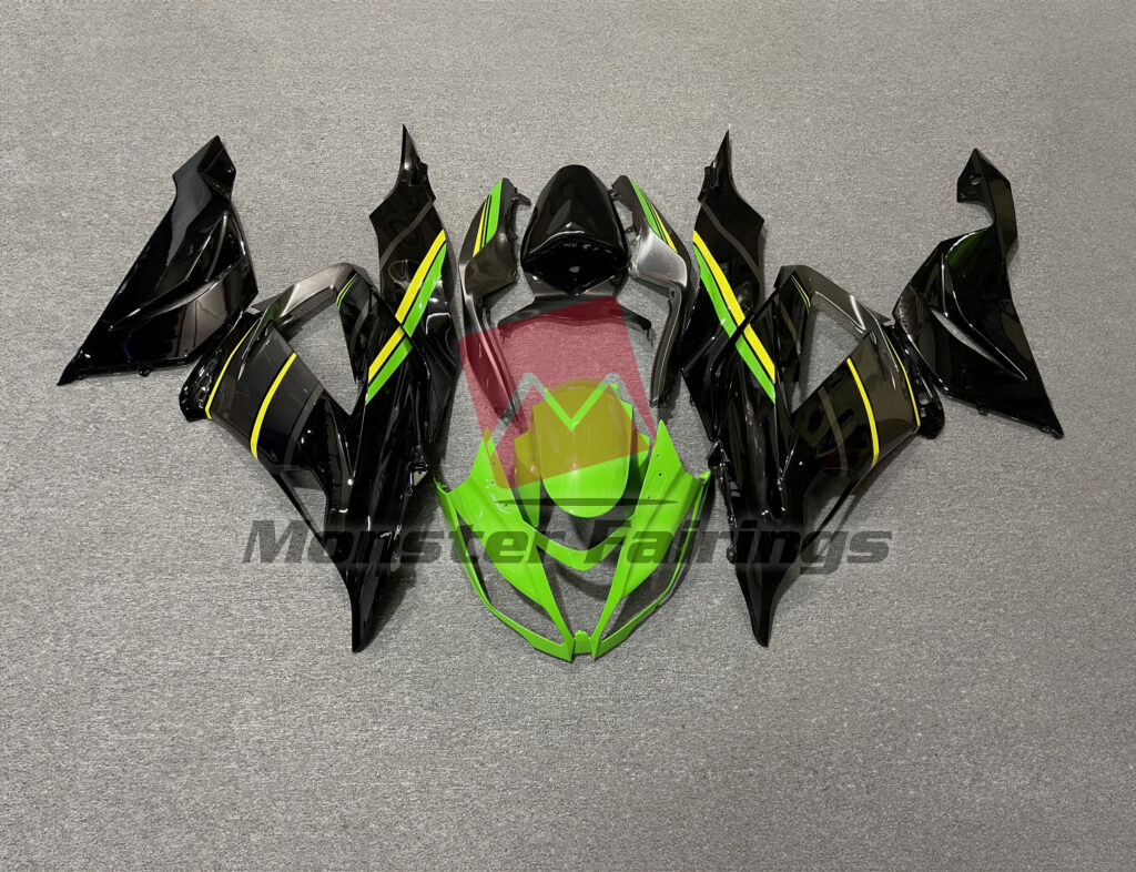 Kawasaki ZX6R 2013 - 2018 Gloss Black & Green Yellow ABS fairings - custom motorcycle bodywork kit by Monster Fairings