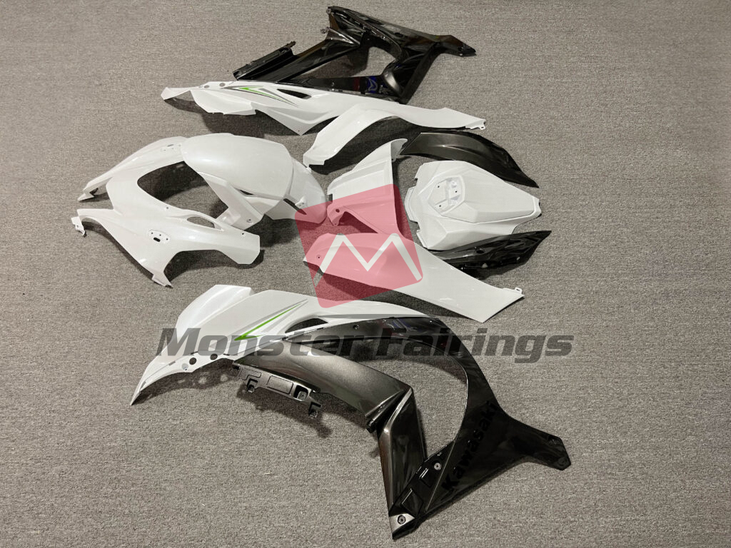 Kawasaki ZX10R custom ABS fairings 2016 - 2020 in Gloss Pearl White & Gray - durable replacement kit, Monster Fairings