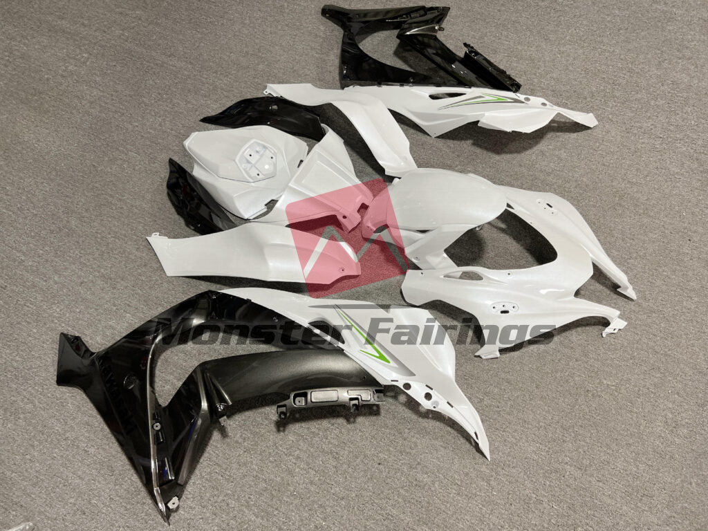 2016 - 2020 Kawasaki ZX10R Gloss Pearl White & Gray fairing set - ABS injection, custom painted by Monster Fairings