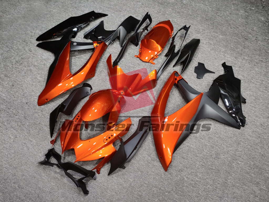 Suzuki GSXR 600 - 750 custom ABS fairings 2008 - 2010 in Gloss Vibrant Orange & Black - durable replacement kit, Monster Fairings