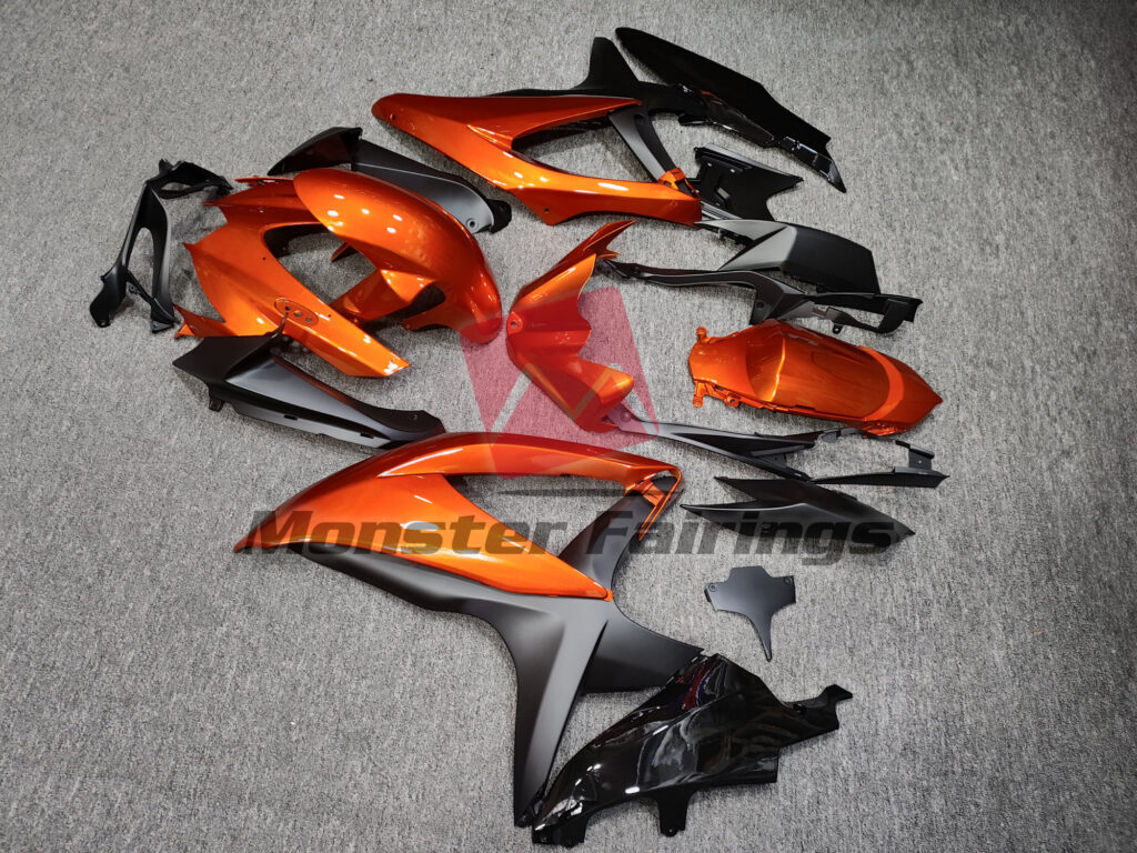 2008 - 2010 Suzuki GSXR 600 - 750 Gloss Vibrant Orange & Black fairing set - ABS injection, custom painted by Monster Fairings