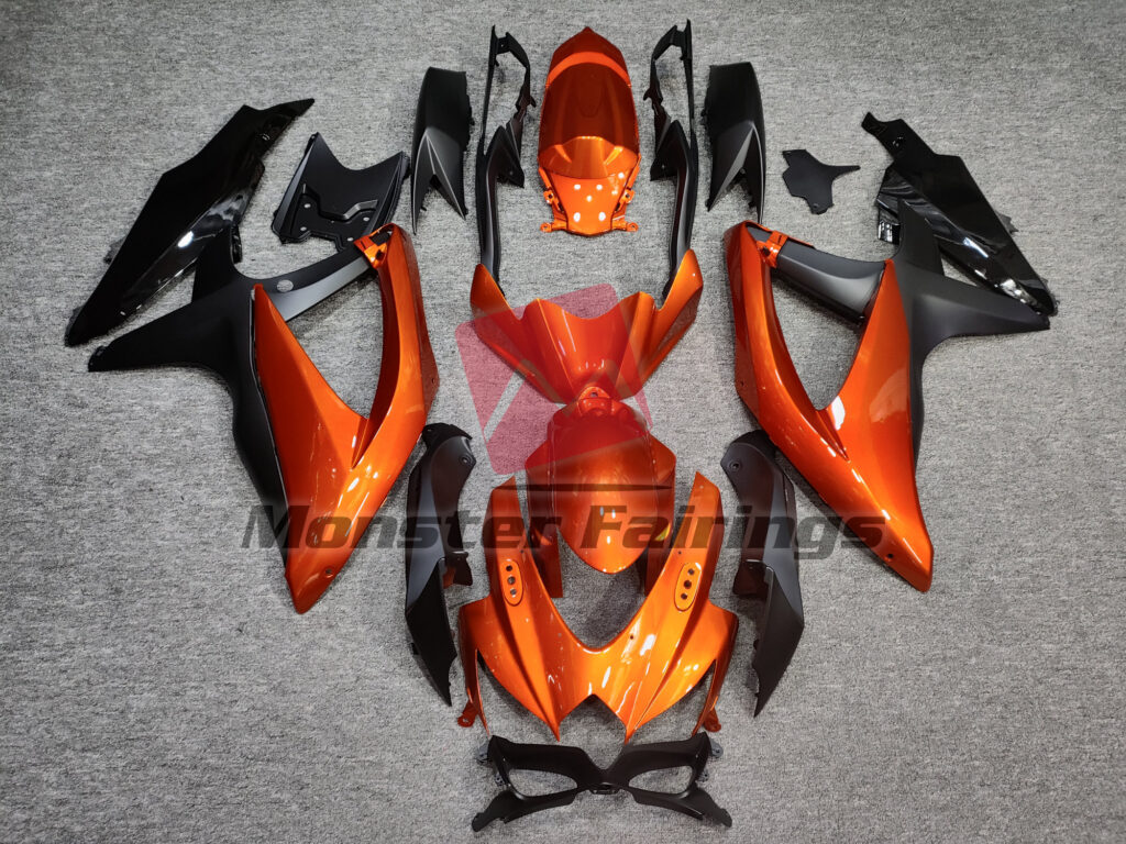 Suzuki GSXR 600 - 750 2008 - 2010 Gloss Vibrant Orange & Black ABS fairings - custom motorcycle bodywork kit by Monster Fairings